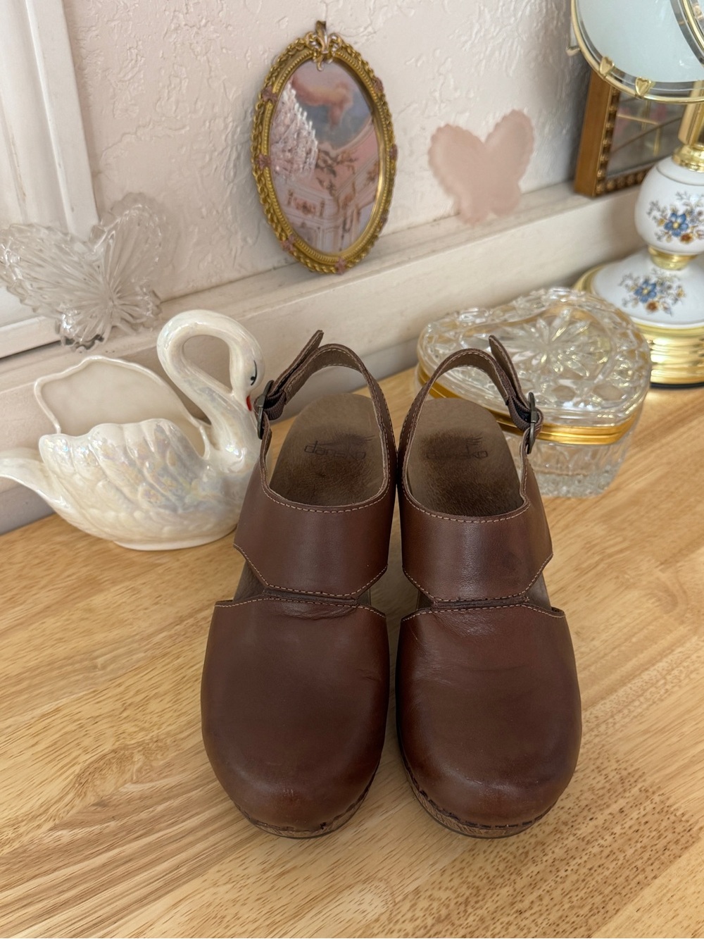 Dansko Brown Leather Platform Clogs EU 37 Y2K Boho Chunky Heeled Sandals - Picture 13 of 15